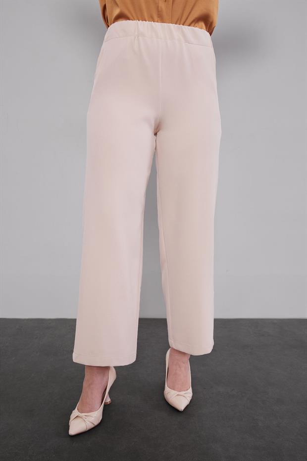 Bej Beli Lastikli Pantolon