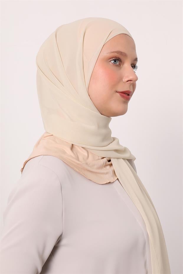Bej Büyük Hijap Şifon Şal