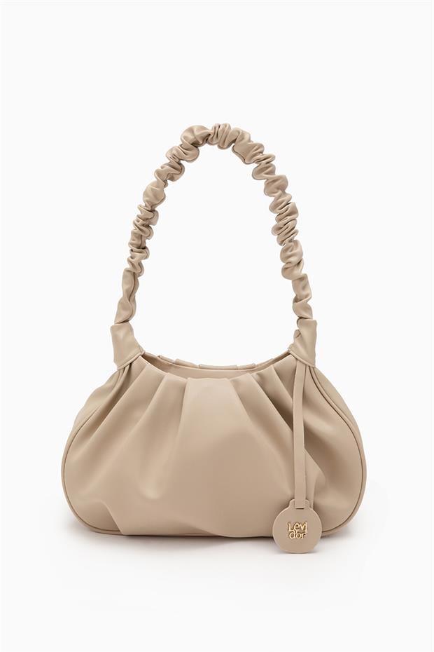 Bej Büzgü Askılı Omuz Çantası