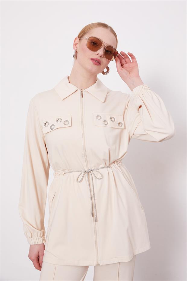 Bej Cepli Belden Büzgülü İkili Takım