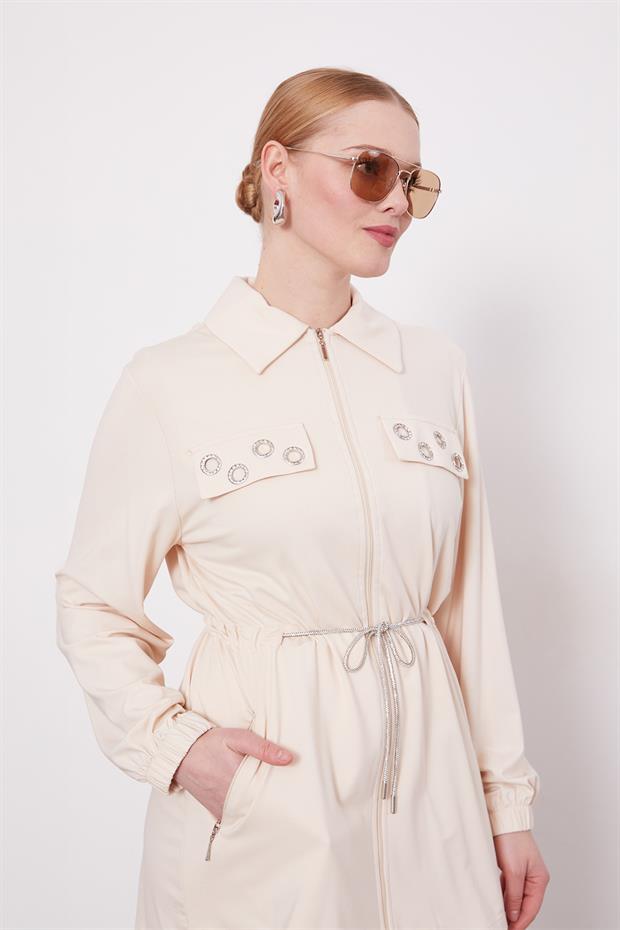 Bej Cepli Belden Büzgülü İkili Takım