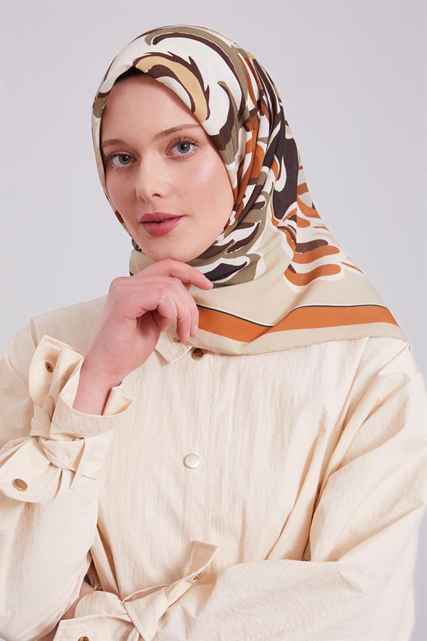 Bej Çiçek Dalı Aura Eşarp