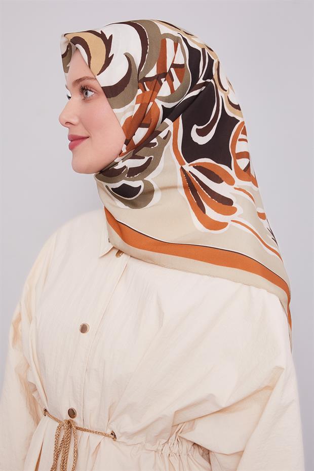 Bej Çiçek Dalı Aura Eşarp