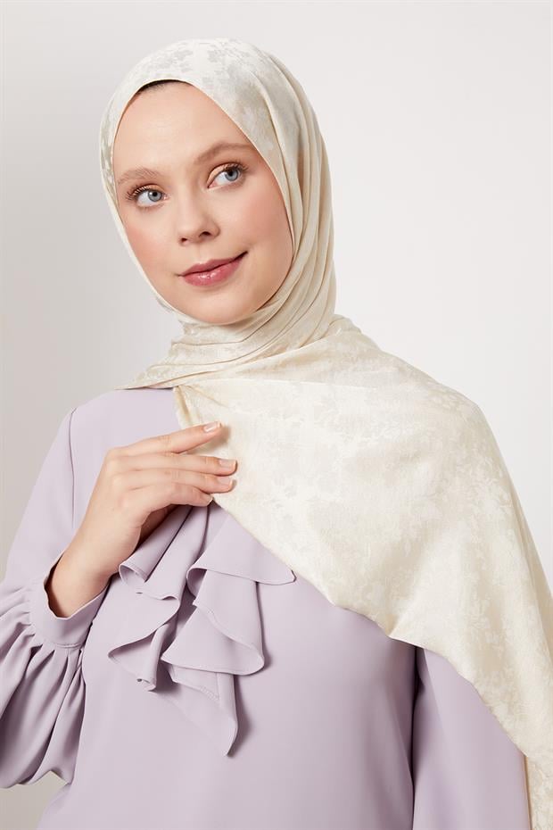 Bej Çiçek Desen İtalyan Jakar Şal