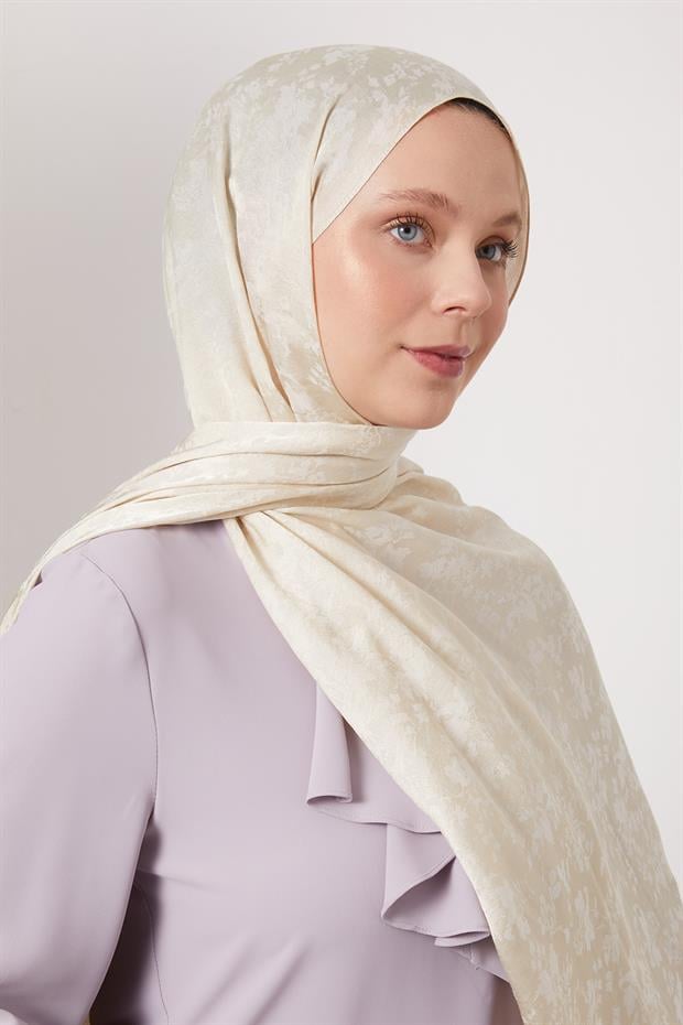 Bej Çiçek Desen İtalyan Jakar Şal