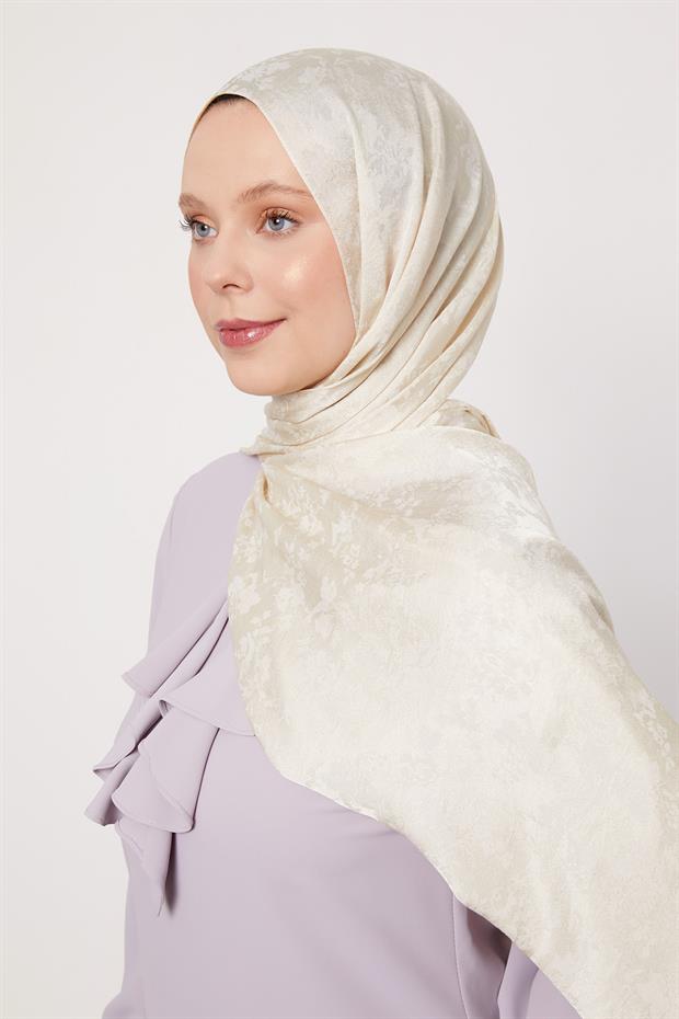 Bej Çiçek Desen İtalyan Jakar Şal