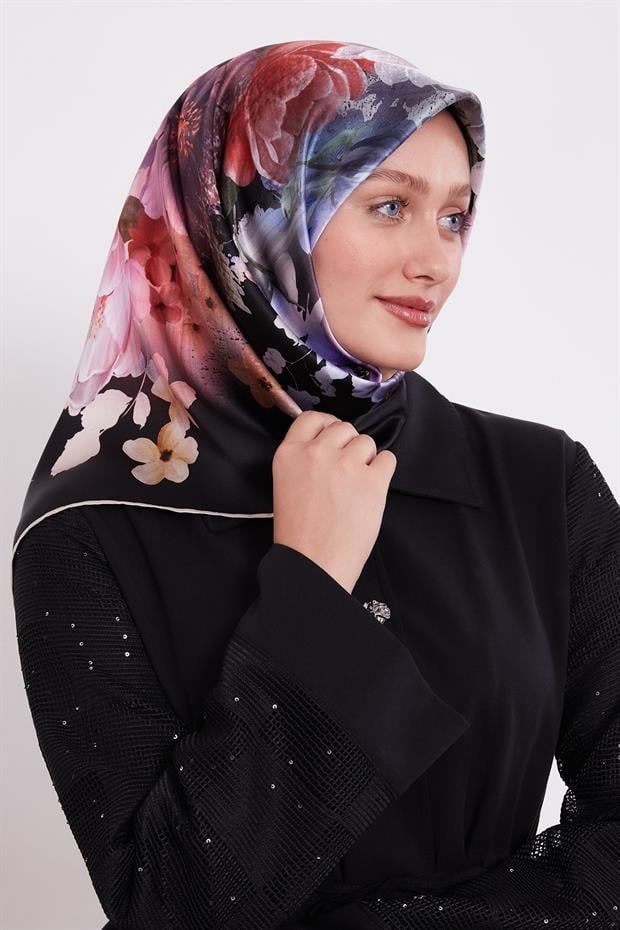 Bej Çiçek Desen Sura İpek Eşarp