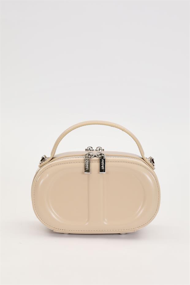 Bej Çift Fermuarlı El Çantası