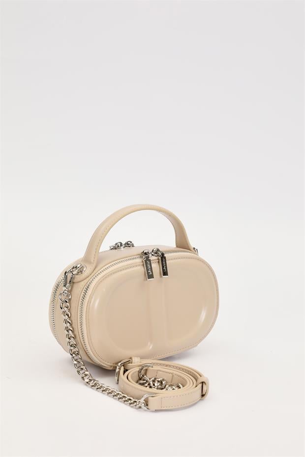 Bej Çift Fermuarlı El Çantası