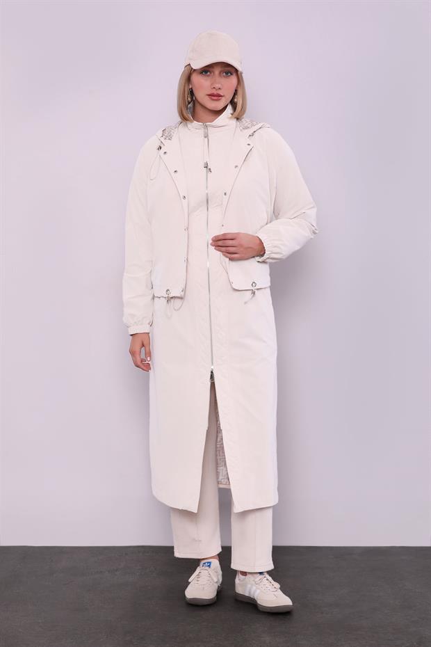 Bej Çıkarılabilir Detaylı Trençkot