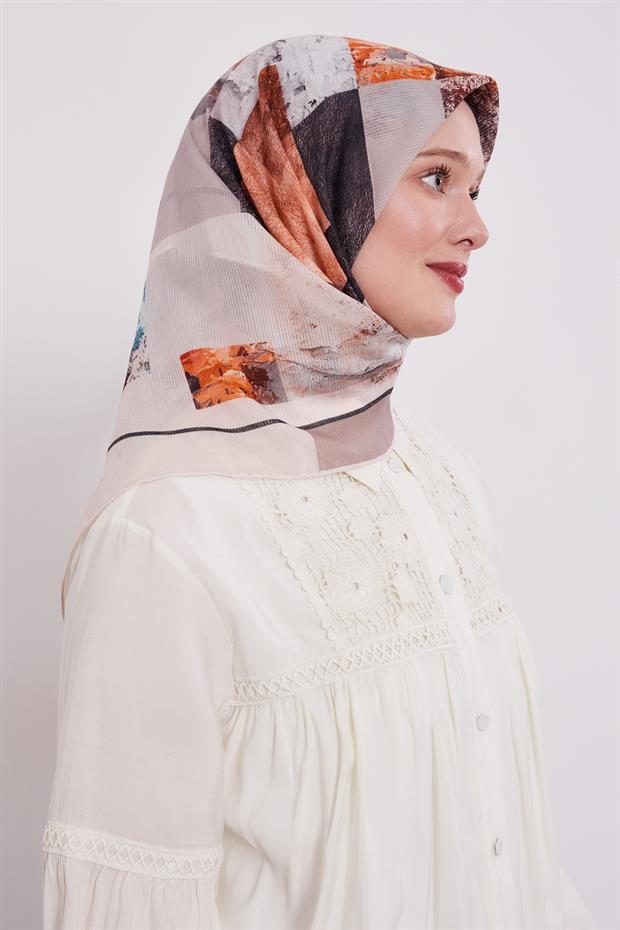 Bej Çizgili Batik Pamuk Eşap