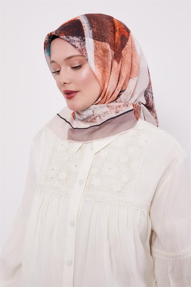 Bej Çizgili Batik Pamuk Eşap