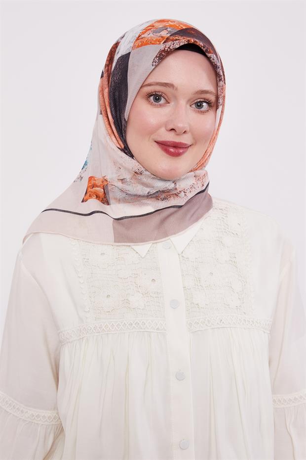 Bej Çizgili Batik Pamuk Eşap