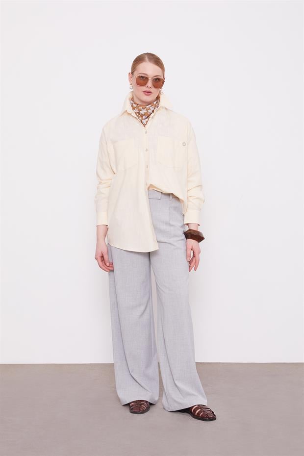 Bej Dokulu Pamuk Gömlek