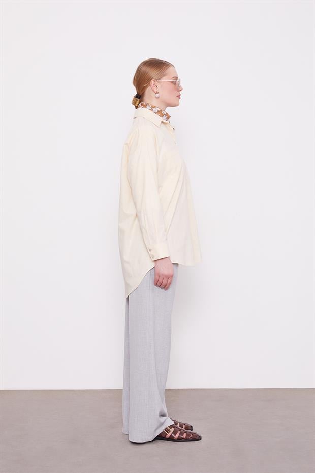 Bej Dokulu Pamuk Gömlek