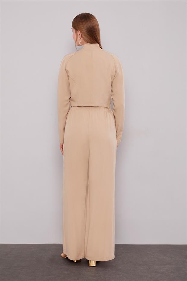 Bej Düz Kesim Palazzo Pantolon