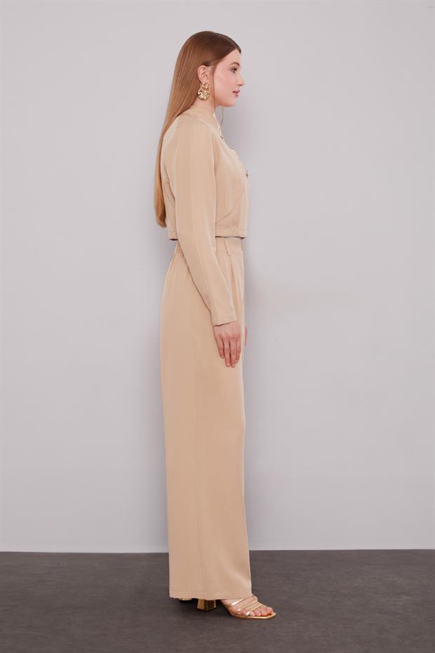 Bej Düz Kesim Palazzo Pantolon