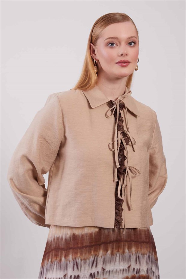 Bej Ebruli Desen Etek Takım