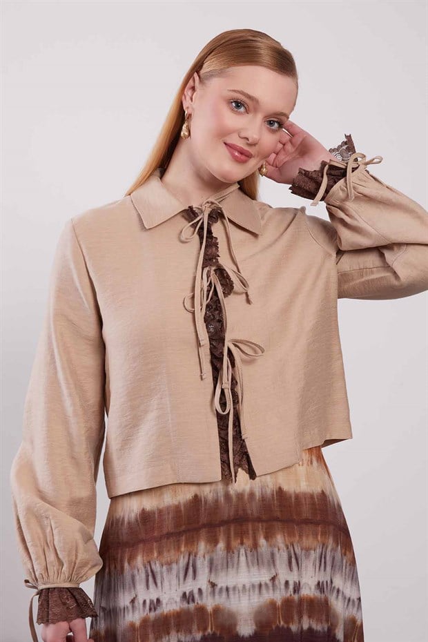 Bej Ebruli Desen Etek Takım