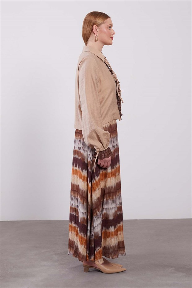 Bej Ebruli Desen Etek Takım