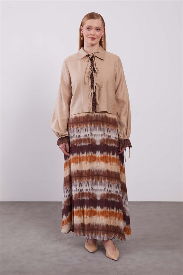 Bej Ebruli Desen Etek Takım