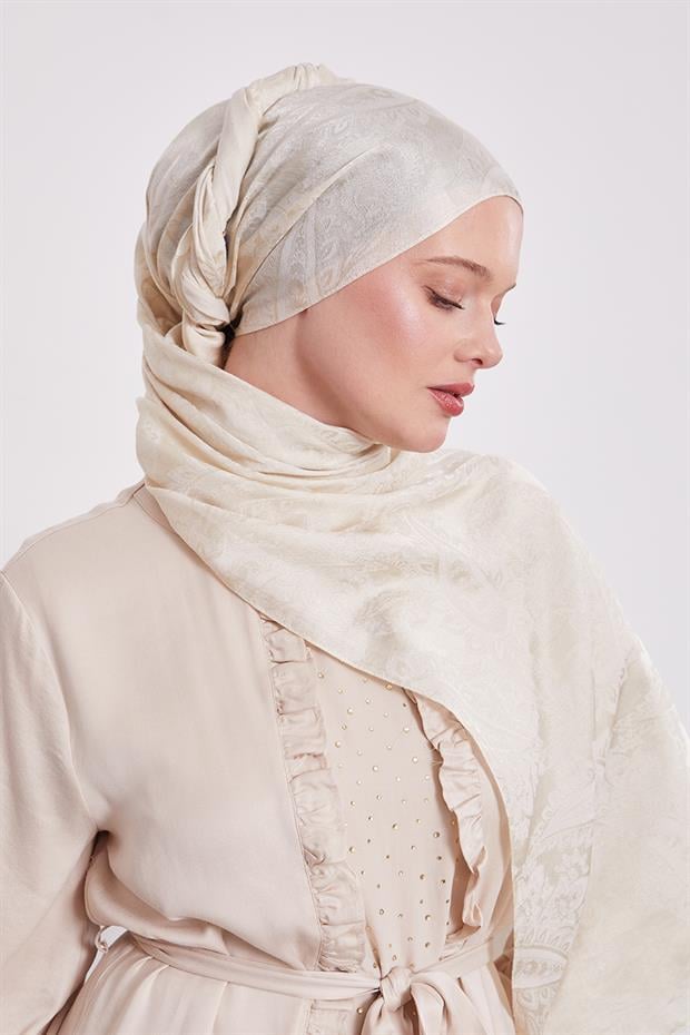 Bej Etnik Desen İtalyan Jakar Şal