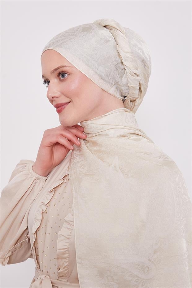 Bej Etnik Desen İtalyan Jakar Şal