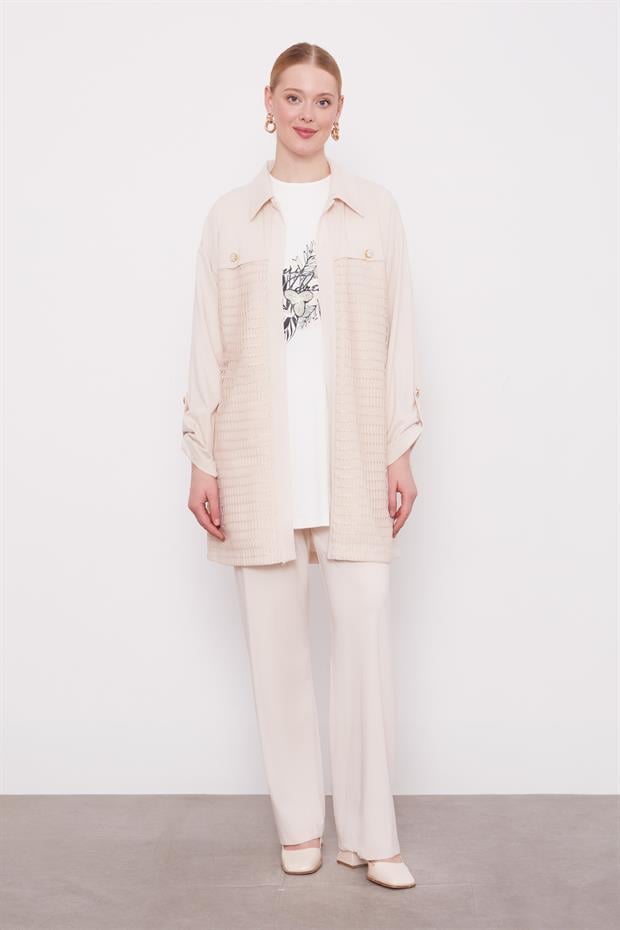 Bej File Detay Üçlü Ceket Takım