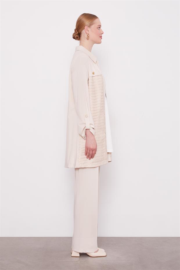 Bej File Detay Üçlü Ceket Takım