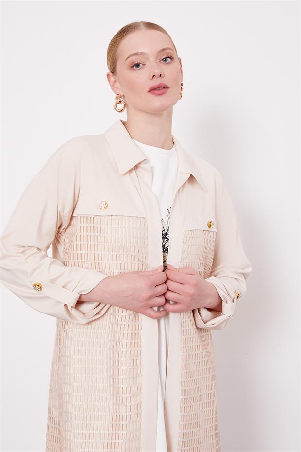 Bej File Detay Üçlü Ceket Takım