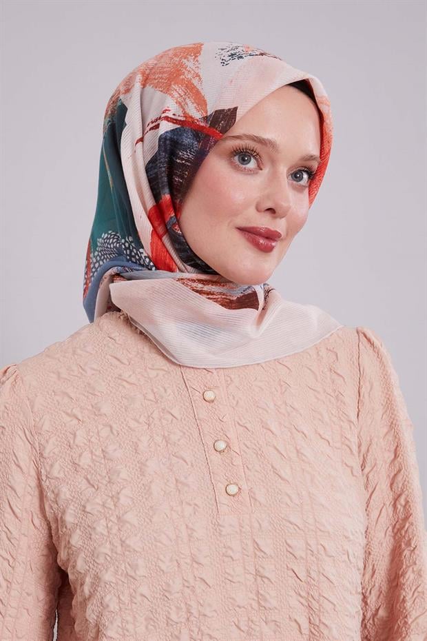 Bej Fırça Desen Pamuk Eşarp