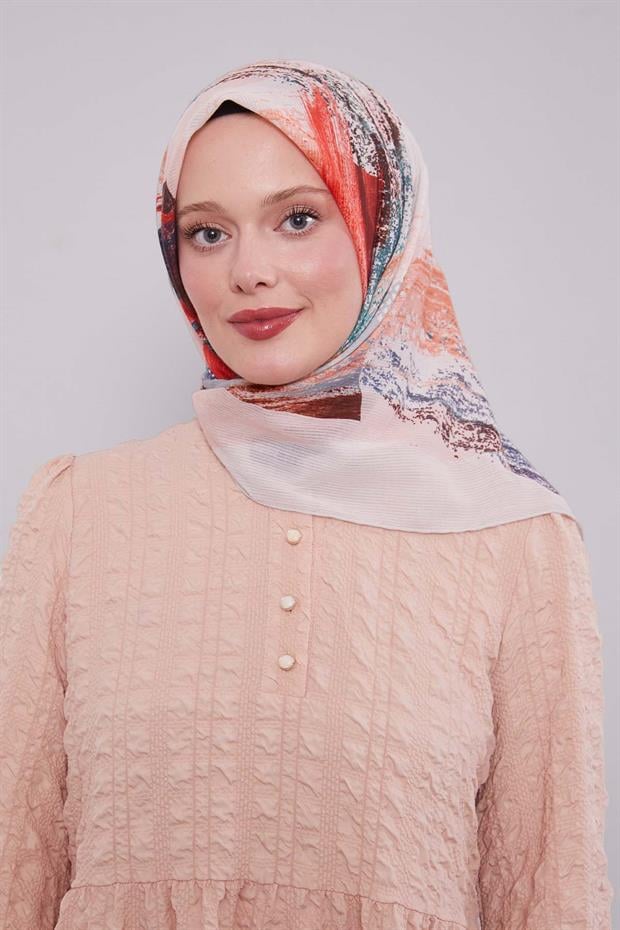 Bej Fırça Desen Pamuk Eşarp