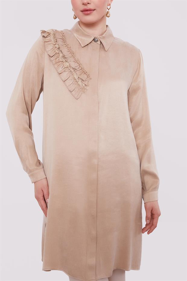 Bej Fırfır Detaylı Cupra Gömlek