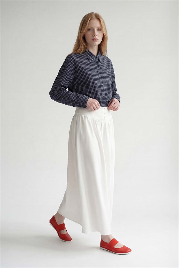 Bej Geniş Bel Detaylı Etek