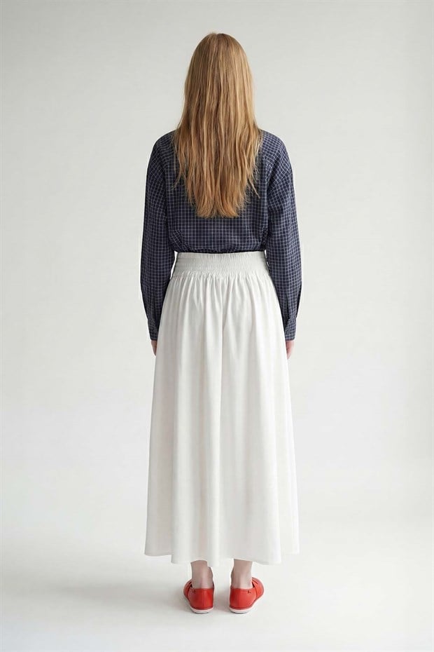 Bej Geniş Bel Detaylı Etek