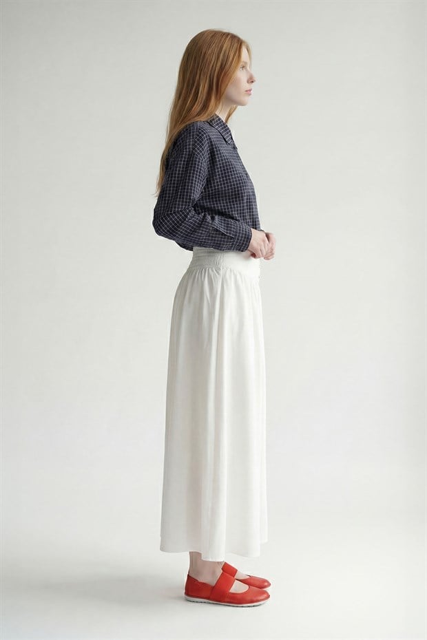 Bej Geniş Bel Detaylı Etek