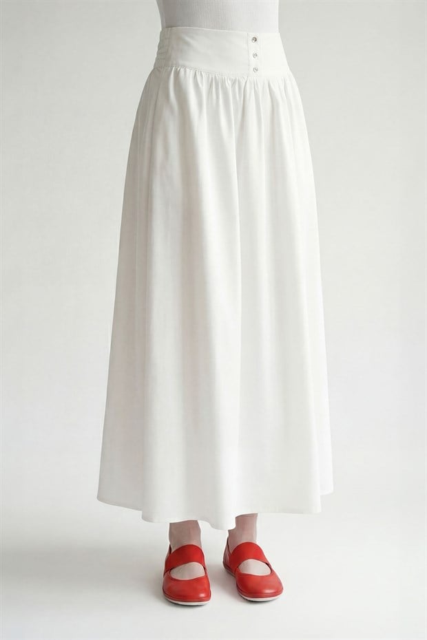 Bej Geniş Bel Detaylı Etek