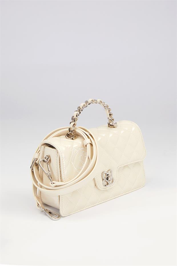 Bej Gül Baskılı El Çantası