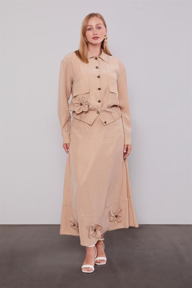 Bej Gül Detaylı Cupra Etekli Takım