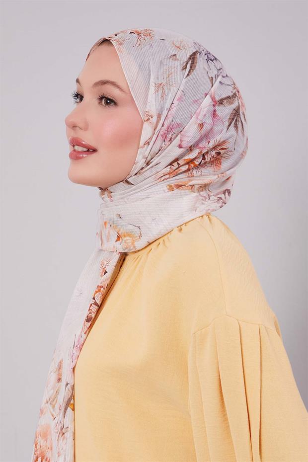 Bej Güllü Desen Pamuk Şal