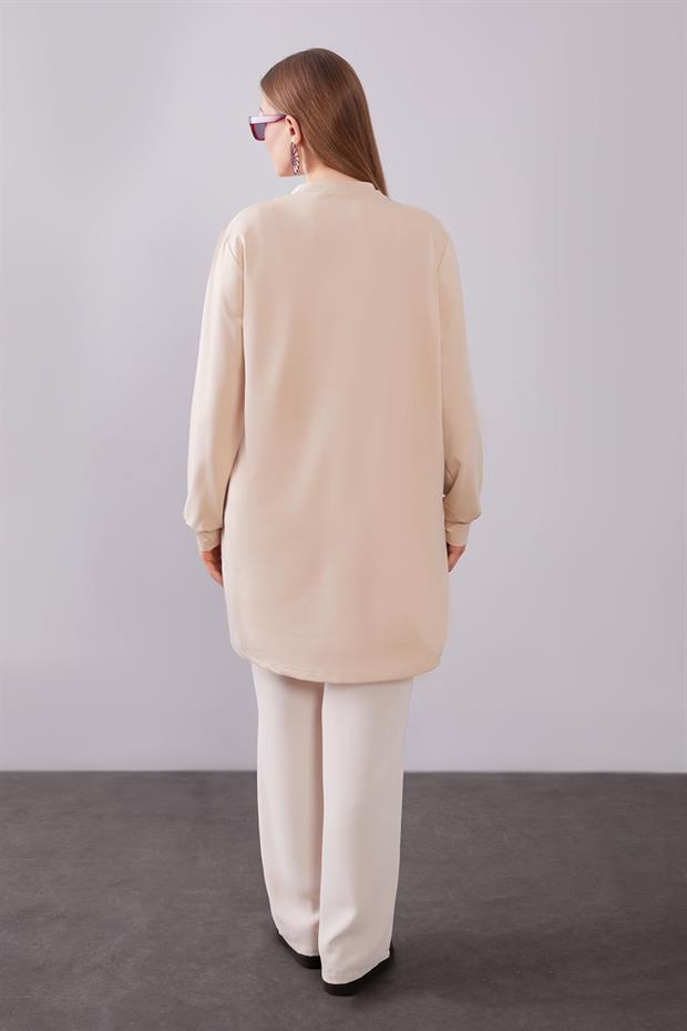 Bej İkili Çiçek Desenli Sweat