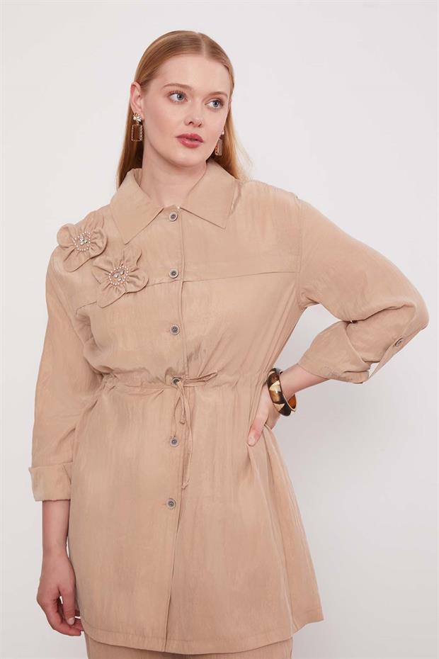 Bej İşleme Omuz Detaylı Cupra İkili Takım