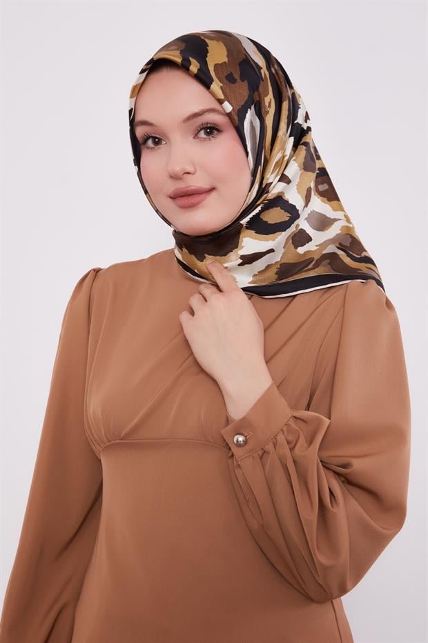 Bej Kamuflaj Desen Twill İpek Eşarp