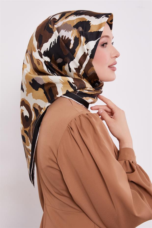 Bej Kamuflaj Desen Twill İpek Eşarp
