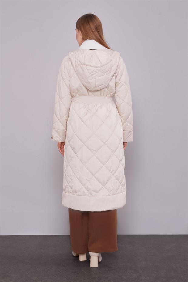 Bej Kapitone Model Maxi Boy Mont