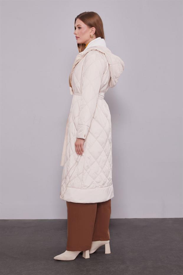 Bej Kapitone Model Maxi Boy Mont