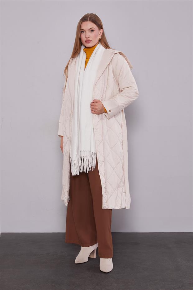 Bej Kapitone Model Maxi Boy Mont