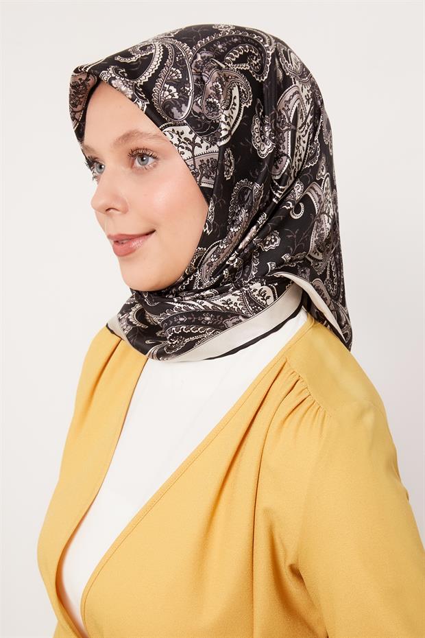 Bej Karışık Retro Twill İpek Eşarp