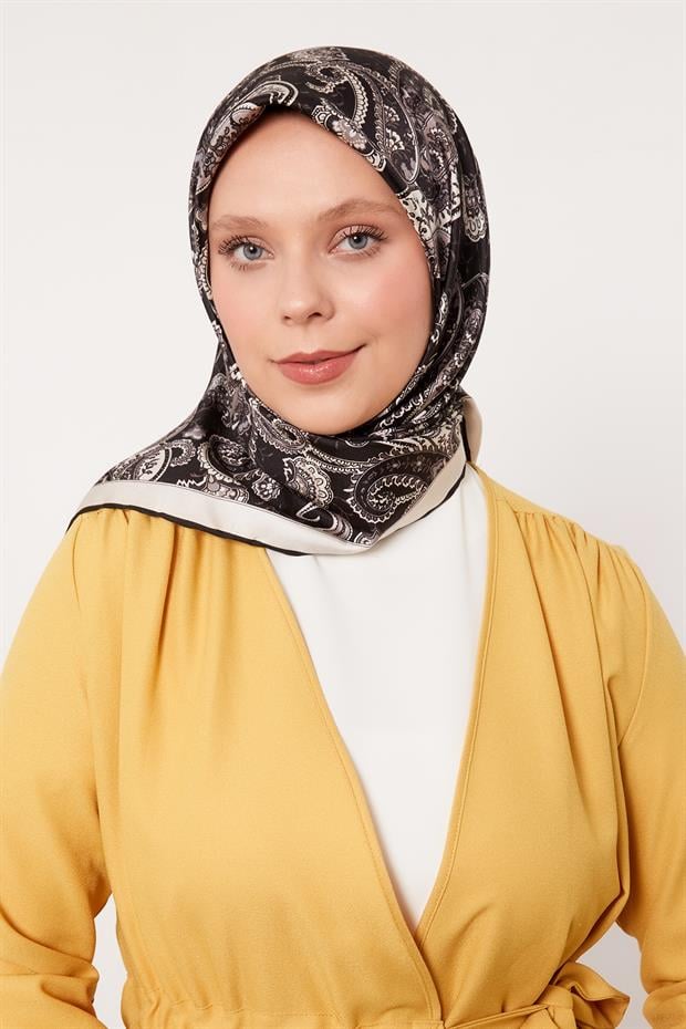 Bej Karışık Retro Twill İpek Eşarp