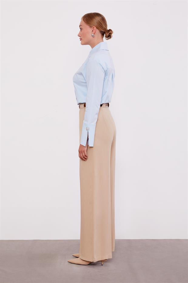 Bej Kemerli Palazzo Pantolon